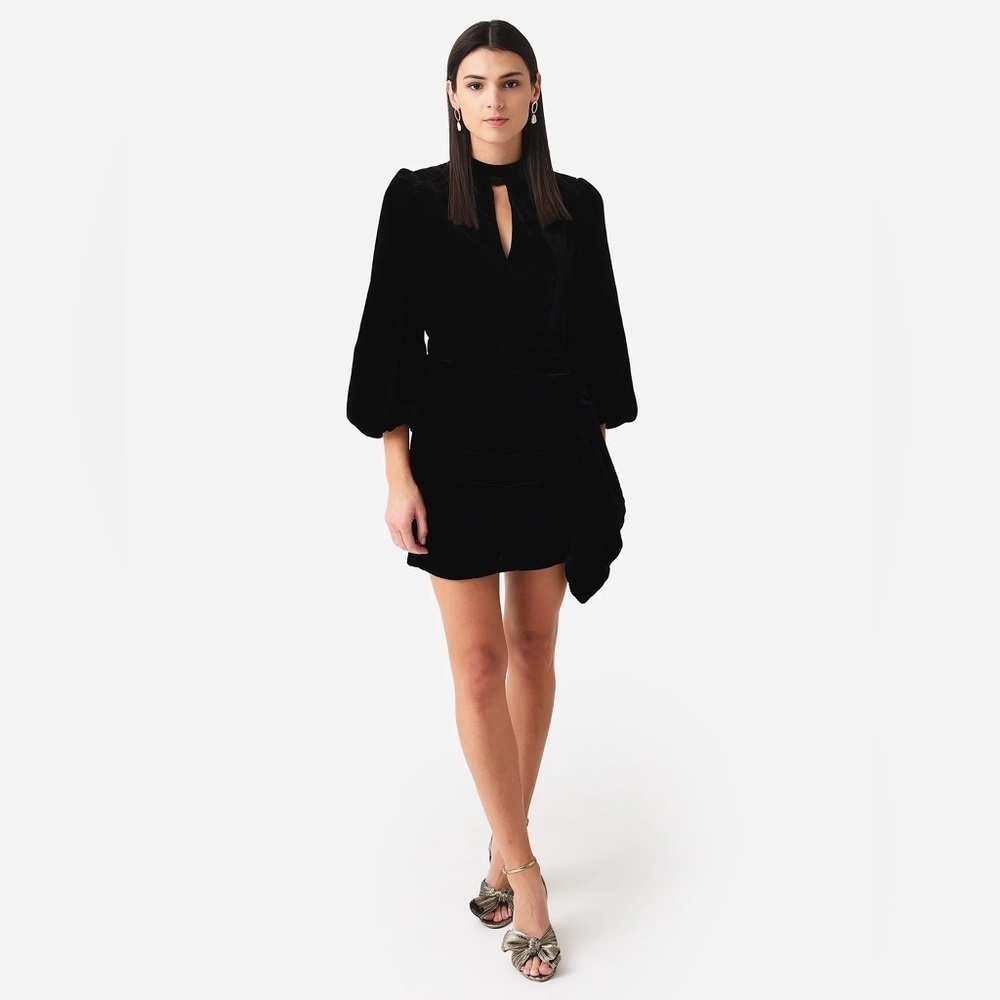 NWT Rhode Zadie Faux Wrap Ruched Long Sleeve Velvet LBD Mini Dress, Size 4